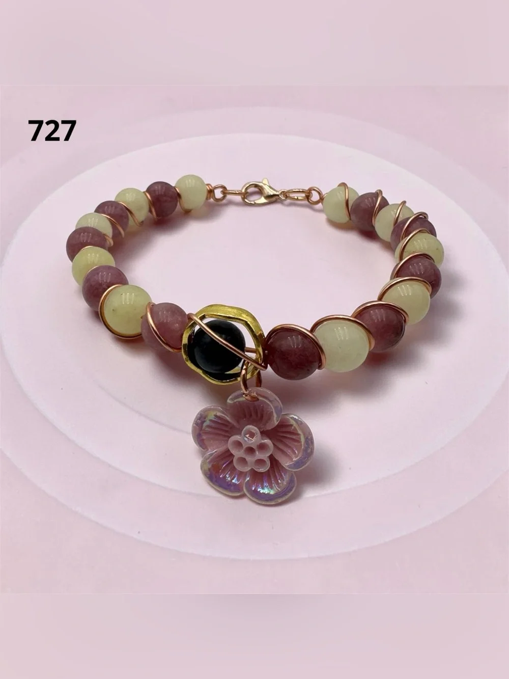 Handmade Red & Light Yellow Beaded Bracelet with Flower Charm